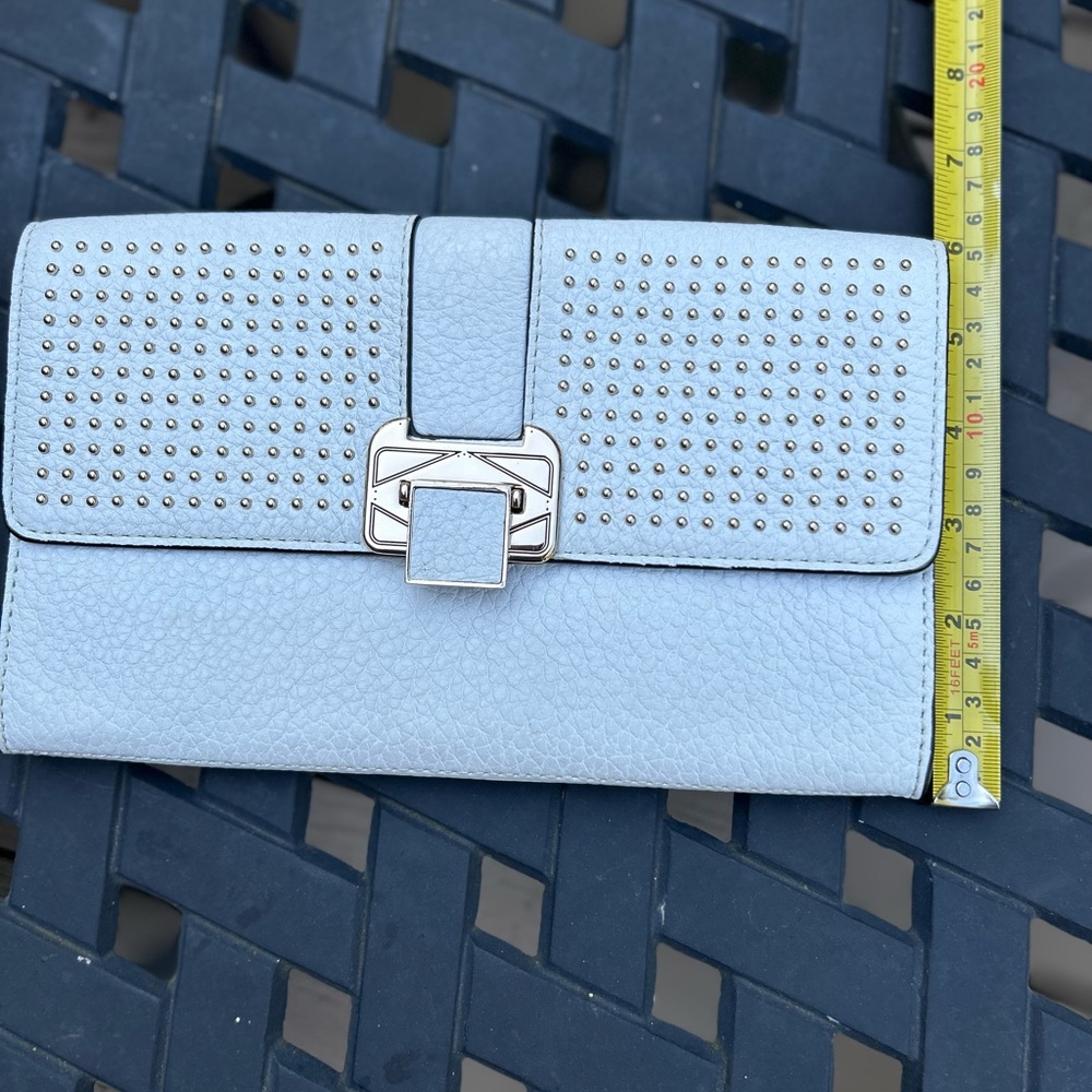 Rebecca Minkoff Women’s Genuine Leather White Studded Clutch Purse Wallet - Picture 12 of 14